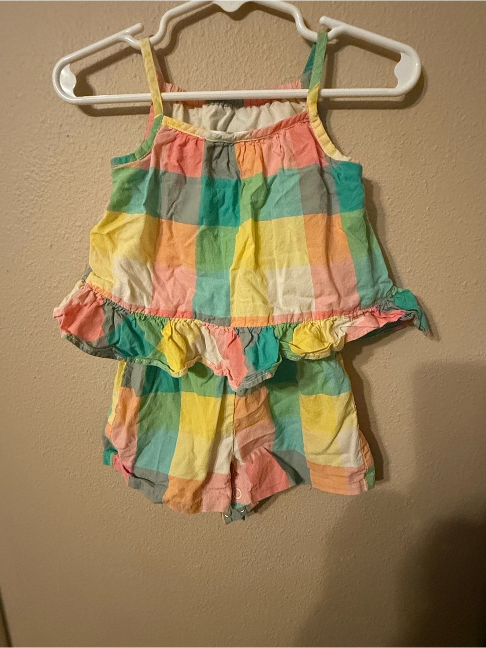 Bonnie Baby Pastel Plaid Romper in Yellow, Pink, Green, Blue